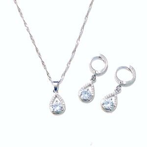 Cubic Zirconia Water Drop Necklace & Earrings Set